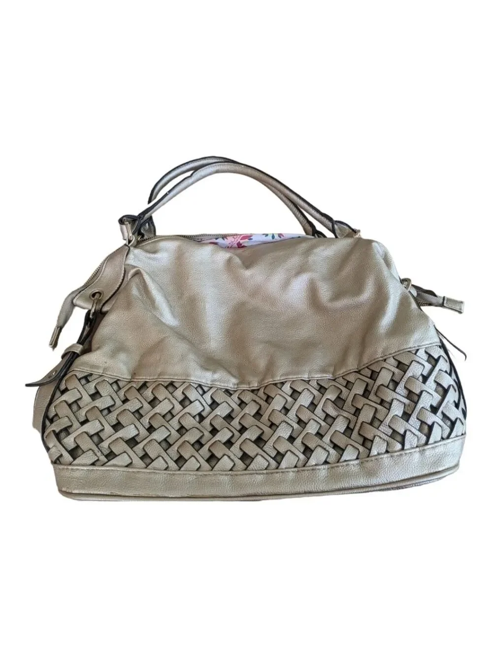 Big Buddha Bag Gold Tone Top Handle Purse Basket weave Detail